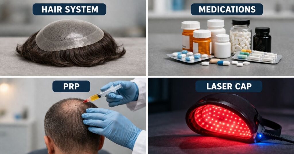 Non-Surgical Hair Systems vs PRP, Medications, and Laser Caps 2 Non-Surgical Hair Systems vs PRP, Medications, and Laser Caps
